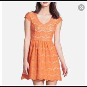 Kensie Orange Lace Dress with Cap Sleeve. Sz MED.